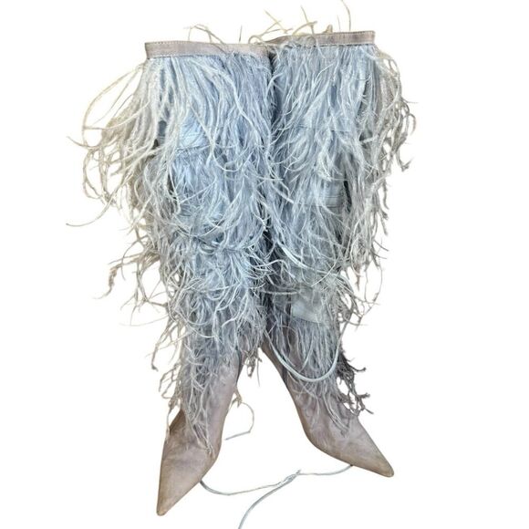 Jeffrey Campbell Shake Ya Boot Baby Blue Feather Leather Boots 7.5 - Picture 7 of 16